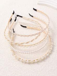 5pcs/Set Of Girl's Faux Pearl Side Clip Hairpin Headgear, White Headband, Hairband Headband For Women, Hair Accessories, Hair Hoop