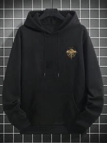 Men's Casual Mountain Print Hoodie Sweatshirt, Autumn/Winter, Long Sleeve Top - Black - View 2