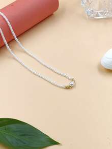 1pc Minimalist Classic Creative Rice Beaded Baroque Pearl Necklace, Suitable For Women Evening Party And Daily Matching - White - View 5