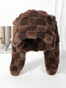 1 件女士独特设计师可爱兔耳菱形渐变蓬松帽，温暖人造毛皮帽，针织帽，时尚百搭大头围讨人喜欢的便帽，秋冬 - A - 查看 11