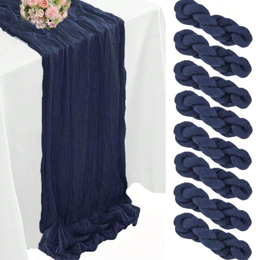 5pcs Navy Blue Pleated Table Runner, Folding Tablecloth, Festive Birthday Decor Wedding Decor Holiday Home Decor Party Room Table Decoration Dark Blue Table Cloth, Table Flag, Solid Color Table Cover, Birthday Decor Wedding Decor, 2025 New Year Decor, Party Favor