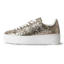 HERO - Classic Basic Essential Lace Up Platform Sneakers With Memory Foam Ultra Light Weight Comfortable Chunky Sneakers Low Top Versatile For Everyday Wear, Casual, Travel, Weekend, Streetwear, Daily, Airport, City Explorer, Party, Concert, Waking, Campus, College Outfits, School, Business Casual, Walking, Summer, Spring, Autumn, Winter | Grey Python Dusty Blue Vegan Leather Black Black Silver Star Silver Glitter Laminated White Dusty Pink Vegan Leather Silver Rose Gold Vegan Leopard Suede White Multi Star Multicolor Python Fine Silver Glitter Fine Gold Glitter Fine Multi Color Glitter Glossy Silver Glitter Shiny Hologram - Vàng lấp lánh - Xem 2
