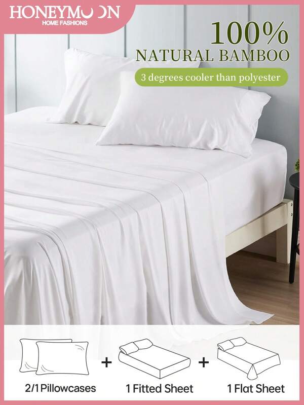 Juego de sábanas de 3/4 piezas de bambú refrigerante, 100% viscosa orgánica derivada del bambú, lujosamente suave y refrigerante, transpirable y suave, incluye 1 sábana plana + 1 sábana ajustable + 1/2 fundas de almohada. Sábanas de cama de bolsillo profundo para todas las camas, tamaños individuales, doble, king y queen para ropa de cama del hogar y la escuela