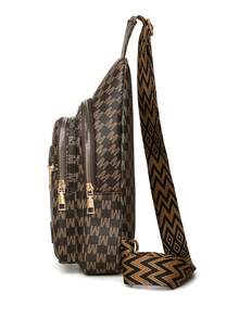 时尚百搭斜挎包，撞色胸包波西米亚风格肩带，运动健身背包，休闲户外手机和零钱包 - 棕色 - 查看 7