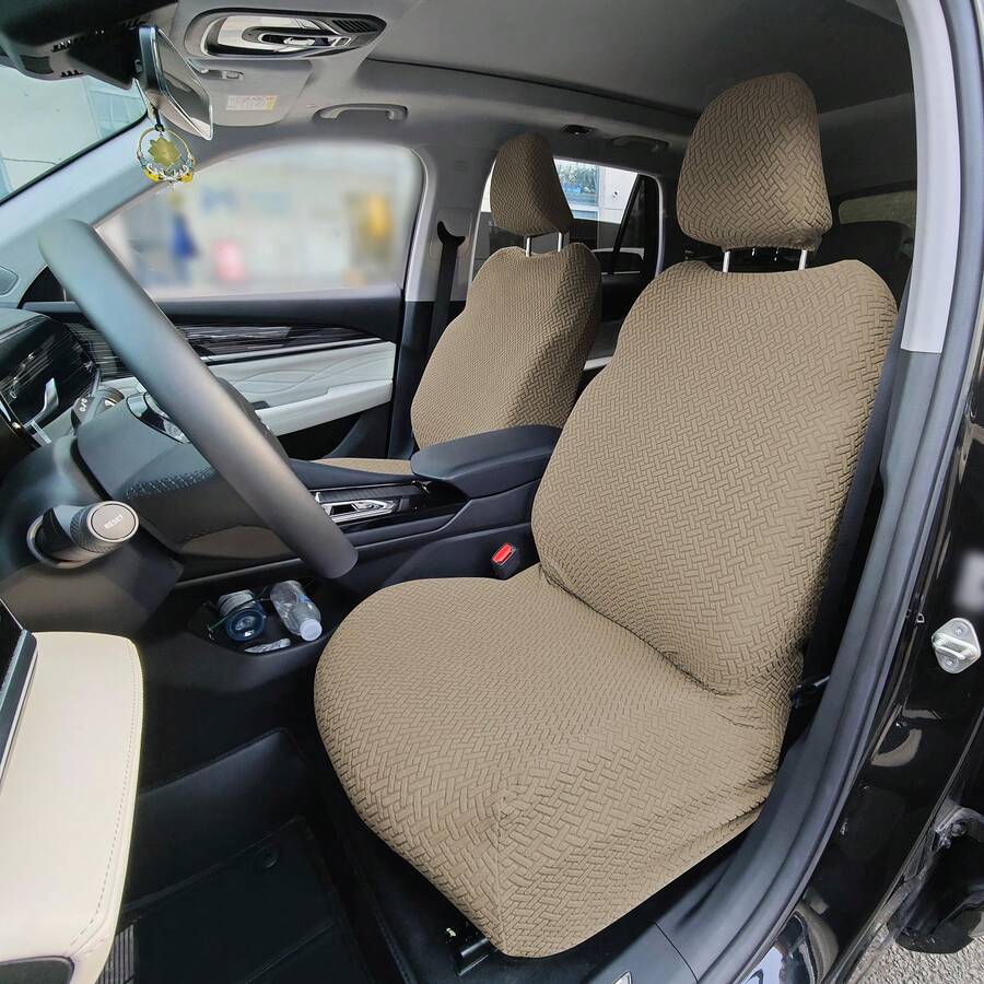 2PCS Car Front Seat Cover Car Seat Cover With Storage Pocket Washable Split Automotive Seat Cover Protector For Truck,Van ,SUV Seat Covers Front Kit Protector Washable Cover For All Car Models - 駝色 - 查看 1