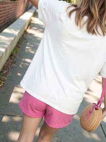 Women's Casual Short-Sleeved T-Shirt, Portrait Print, Crew Neck, Polyester Fabric, Machine Washable