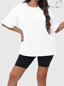 SUPEKYKO 大码女式短袖T恤 - 宽松运动上衣，适合健身、瑜伽和休闲穿着 | 四季皆宜 白色夏季 - 白色 - 查看 8
