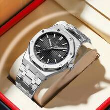 1 pezzo Orologio da uomo del marchio reale POEDAGAR (Ori) 50 orologi impermeabili alla moda regali di compleanno per regali, dial business classico, movimento di love crystal del quarzo importato dal Giappone, design a prova di colata in acciaio inossidabile color oro rosa, accessori essenziali per il ritorno a scuola