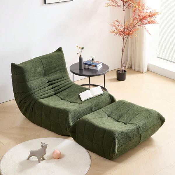 okwish Sofá cama, sillón relajante con respaldo y reposapiés, sofá perezoso, cojín de asiento interior, silla de meditación plegable, ideal para dormitorio y sala de estar.