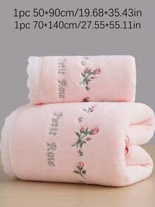4/3/2/1 件珊瑚绒绣花玫瑰浴巾/浴巾,田园浪漫风格,吸水柔软蕾丝毛巾或浴巾,舒适的家居浴室装饰,美容院礼品浴巾,酒店运动,家居必需品,毛巾,护肤品 - 淺粉色 - 查看 13