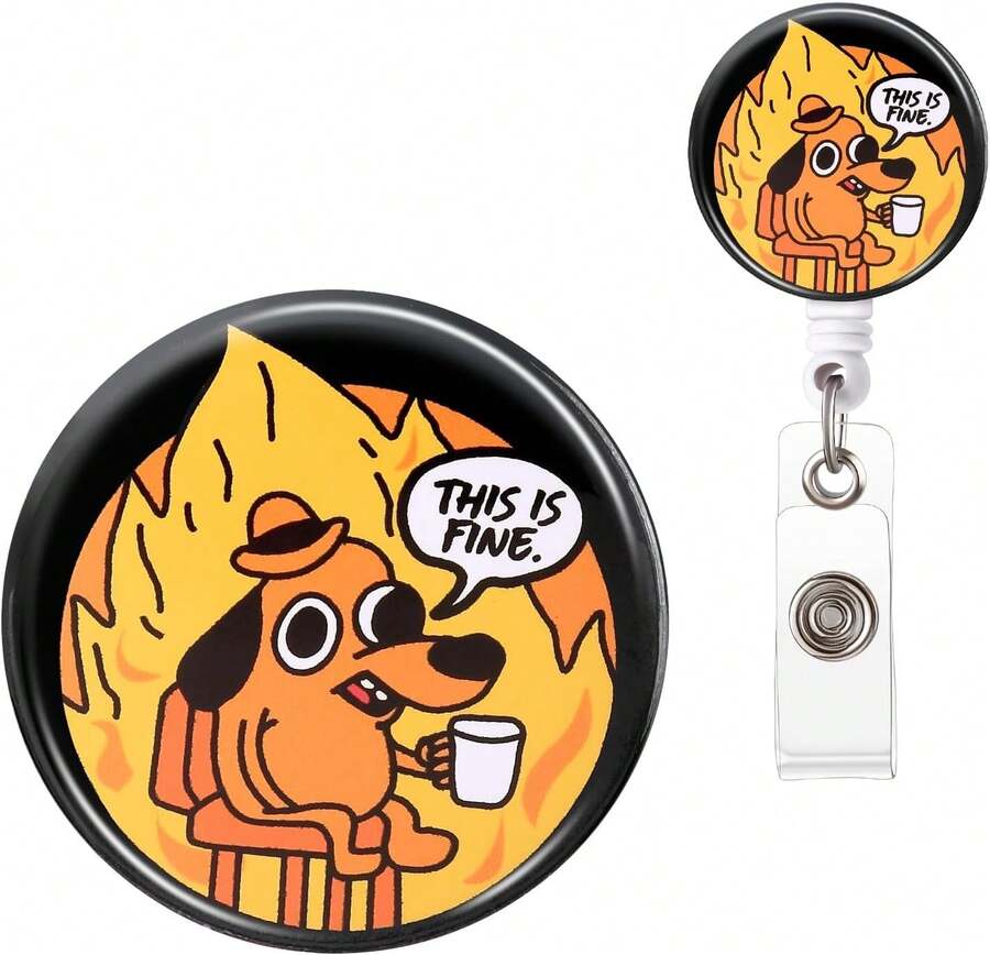 Badge Reel, Funny Badge Holder, Cute Badge Clip For Nurse, This Is Fine Dog Retractable ID Badge Clips, Office Name Badge Accessories, Nursing Student Gifts - 淺灰紫 - 查看 1