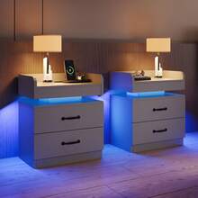 LED NightStand Set Of 2, Modern Night Stands With 2 Drawers, Bedside Tables And End Side Tables For Bedroom, Black/ White/ Grey - Xám - Xem 1