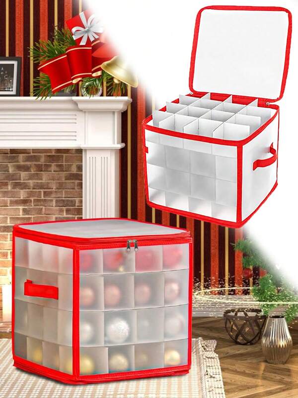 1 Stück Weihnachtsschmuck Aufbewahrungsbox, Weihnachtsschmuck Kugel Aufbewahrungsbox mit 64 Fächern, transparente Weihnachtsschmuck Aufbewahrungsbox mit Unterteilungen