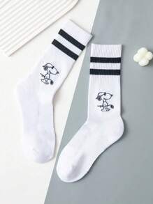 1/2/4 Pares de Meias Estilo Cartoon Universitárias para Mulheres, Meias Esportivas e Casuais, Meias de Lazer Doméstico, Todas as Estações, Meias de Outono