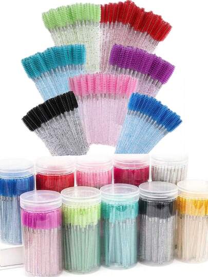 100 件/50 件一次性睫毛膏刷用于睫毛延长眉毛和化妆用于睫毛延长，眉毛和化妆水晶 7 种颜色（彩色）
