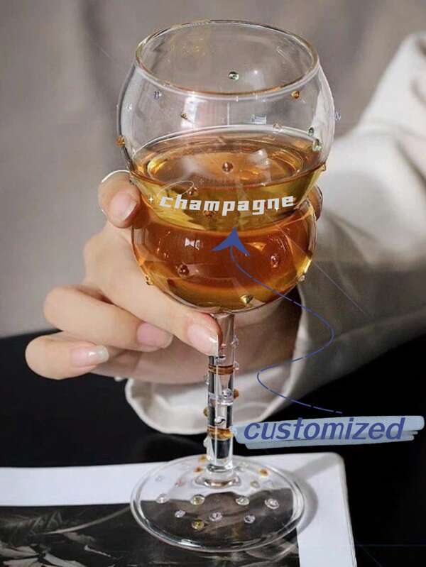 1pc Customized Glass Champagne Flute, Engraved With Your Name, Featuring Embossed Diamond Design, Artsy Colored Wine Glass With Elegant Atmosphere, Heat And Cold Resistant, High Borosilicate Glass, 300ml, Suitable Gift For Father, Mother, Friend, Colleague, Great For Birthday, Valentine's Day, Dinner Party