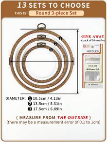 3pcs/Set Brown Premium PP & PVC Embroidery Hoops With Vintage Wood Grain Pattern, Durable Cross Stitch Frame With 16 Embroidery Needles - Brown - View 17