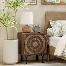 COZAYH Farmhouse 2-Drawer Nightstand, Accent Wooden Nightstand With Circle Pattern And Radioactive Wood Lines, Mid-Century Nightstand For Bedroom, Natural Wood Color - Tủ đầu giường 2 ngăn kéo - Xem 6