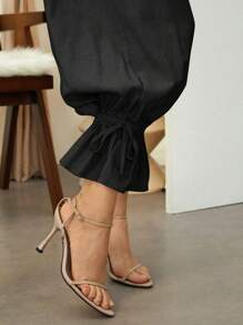 Women's Casual Solid Color Knotted Camisole Harem Pants, Suitable For Dates And Vacations
