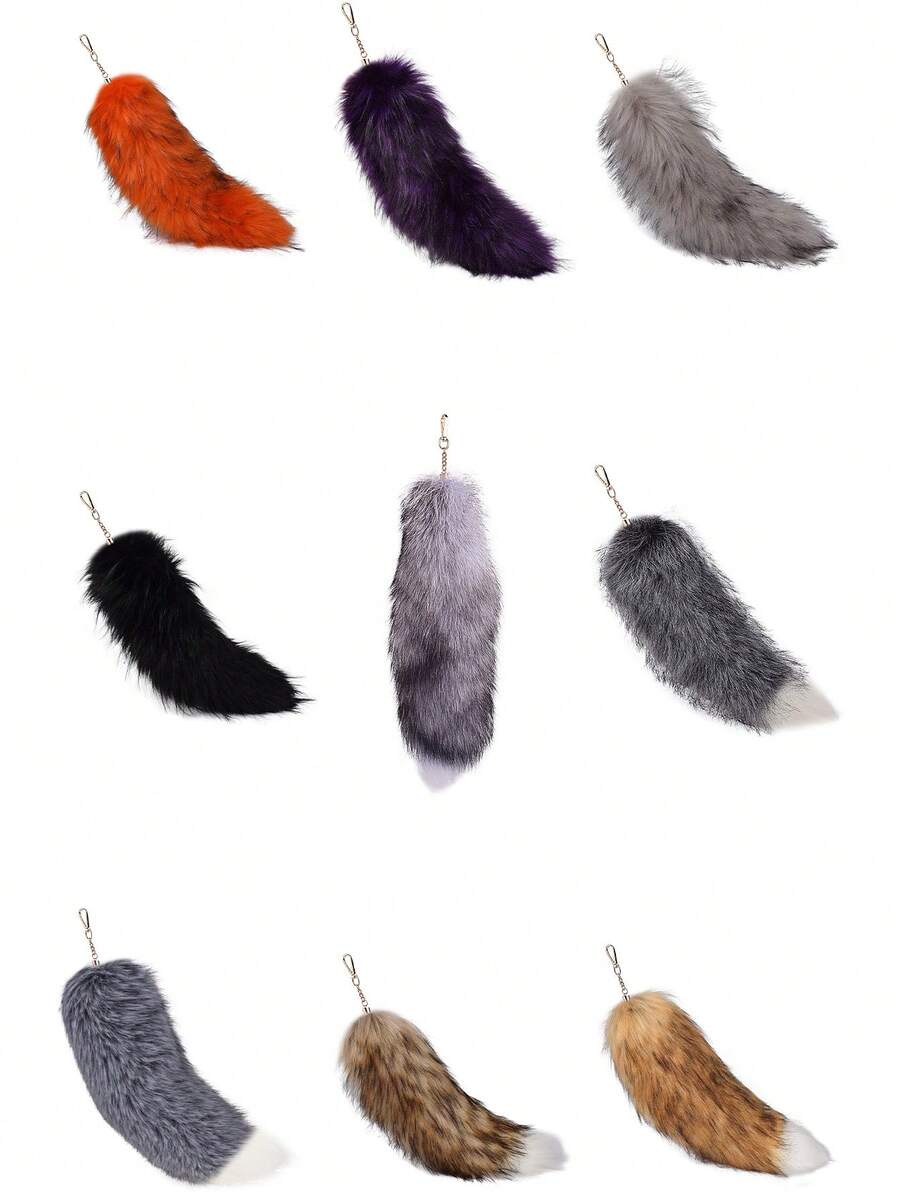1 件毛茸茸的狐狸尾巴包饰物、多色毛绒尾巴包吊坠、可爱动物钥匙扣装饰、毛皮钥匙圈、万圣节超大狐狸尾巴钥匙扣（尾巴颜色可能有所不同，钥匙扣随机包含）