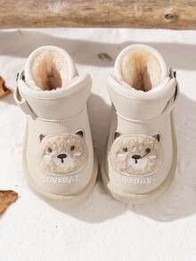 1 双婴儿卡通雪地靴，男女通用，冬季保暖厚实，幼儿步行靴 - 米色 - 查看 6