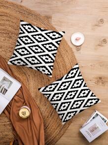 1/2pcs Simple Black & White Geometric Pattern Cushion Cover, Without Insert, Plush Printed Square Pillow Covers, Suitable For Home Decor In Living Room, Bedroom, Sofa, Car, All Seasons