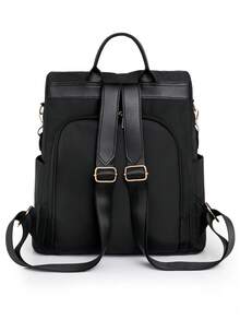 Women's Large Capacity Casual Backpack, Quilted Solid Color Versatile Shoulder Bag And Hand Bag - Black - View 8