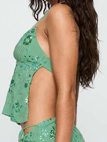 Women's Sequins Sleeveless Halter Neck Tank Tops Tie Backless Beaded Flower Cami Tops Summer Vest Shirts