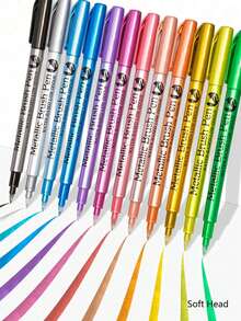 GN550BR Soft Head Metallic Gloss Acrylic Marker Pen 2/4/12/24pcs, Metal Color Signature Pen, Can Be Used For Ceramic Glass Plastic And Other Signatures, School Office Necessary, April Fool's Day Easter Gift