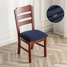 Seat Covers For Dining Room Chair Seat Slipcovers Kitchen Chair Covers (Beige, 4 Pcs) - 防水海軍藍 - 查看 2