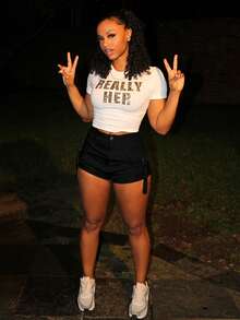 Steph T Rave Y2K Street Elastic Back High Waist Flap Pocket Tape Detail Work Cargo Shorts Summer Casual Comfy Shorts - Black - View 2