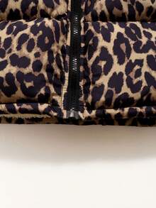 New Autumn/Winter Leopard Floral Print Toddler Baby Girl Thermal Lined Hooded Jacket, Baby Warm Padded Parka Coat, Cartoon Padded Outerwear