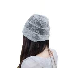 1件时尚亮片花褶绒帽，夏季薄款透气网纱抽绳帽，复古风，适合女士外出旅行 - A - 查看 8