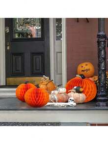 3pcs Pumpkin Honeycomb Decor, Halloween Party 3D Pumpkin Hanging Ornament For Window Display, Tabletop Centerpiece, Thanksgiving, Room, Home Decor, Theme Party, Birthday, Outdoor Garden Decoration - Multicolor - View 8