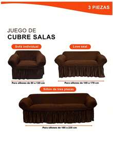 Protector Cubre Sala Stretch Fit Falda Bubble 3 Piezas - Marrón - Ver 2