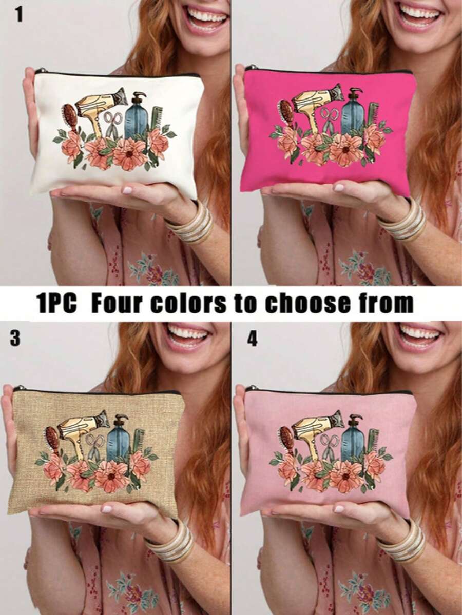 时尚化妆旅行包，采用化妆图案设计 - 轻巧，可折叠拉链袋，适合化妆品、洗漱用品和笔 - 易于擦拭干净，是送给女性的理想礼物，化妆包旅行必需品假期暑假返校学校用品包女士旅行化妆包 - 彩色 - 查看 1