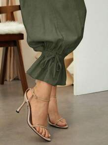 Women's Casual Solid Color Knotted Camisole Harem Pants, Suitable For Dates And Vacations