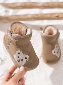 1 双卡通婴儿雪地靴，男女通用，温暖厚实的冬靴，带钩环扣，幼儿爬行靴 - 卡其色 - 查看 3