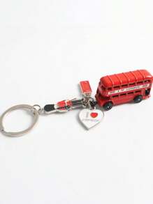 1pc Creative Telephone Booth Keychain, 3D London Bus Pendant, Red Double Decker Bus Charm, Suitable As Backpack Ornament, Decoration, Gift, Travel Souvenir
