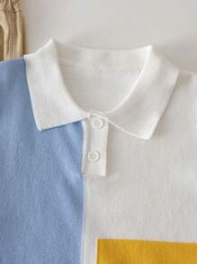 1pc Young Boy School Style Contrast Color Plaid Collar Lightweight Knit Sweater, Suitable For School, Casual Wear, Autumn