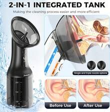 Electric Ear Wax Removal Kit With Integral Tank, Safe Ear Cleaner With 4 Pressure Modes, Ear Cleaning Kit With Digital Display, IPX7 Ear Irrigation Flushing System(Black) - 紅木色 - 查看 5