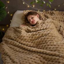 Super Soft King Blanket Pink Premium Silky Flannel Fleece 3D Ribbed Jacquard Lightweight Bed Blanket All Season Use (Pink Ribbed, King(90"X110")) - Brown - View 11