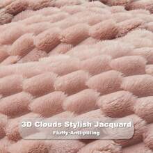 Super Soft King Blanket Pink Premium Silky Flannel Fleece 3D Ribbed Jacquard Lightweight Bed Blanket All Season Use (Pink Ribbed, King(90"X110")) - 粉色 - 查看 7