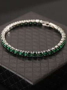 1pc Round Cubic Zirconia Bracelet, Fashionable Minimalist Unisex Daily Wear