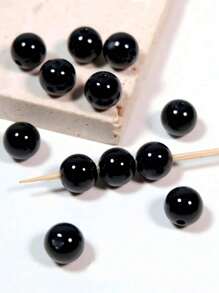 1 Pack 20-500pcs 6-16mm Black Acrylic Round Beads With Hole, Suitable For DIY Jewelry Making, Bracelet And Craft Accessories