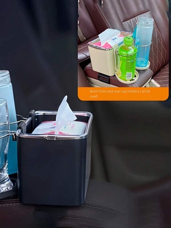 3-In-1 Car Armrest Storage Box, Armrest Storage Box For Your Car, Upgraded Car Tissue Storage Box With 2 Foldable Cup Holders, Universal Car Interior Accessories, Car Organizer For Most Vehicles