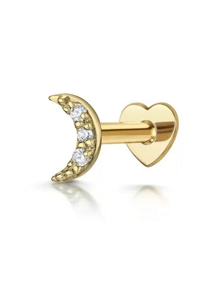 S925スターリングシルバー ハート&オクタゴンスター スタッズピアス、スレッド式軟骨ピアス、トレンディデザイン - Yellow Gold - 見る 21