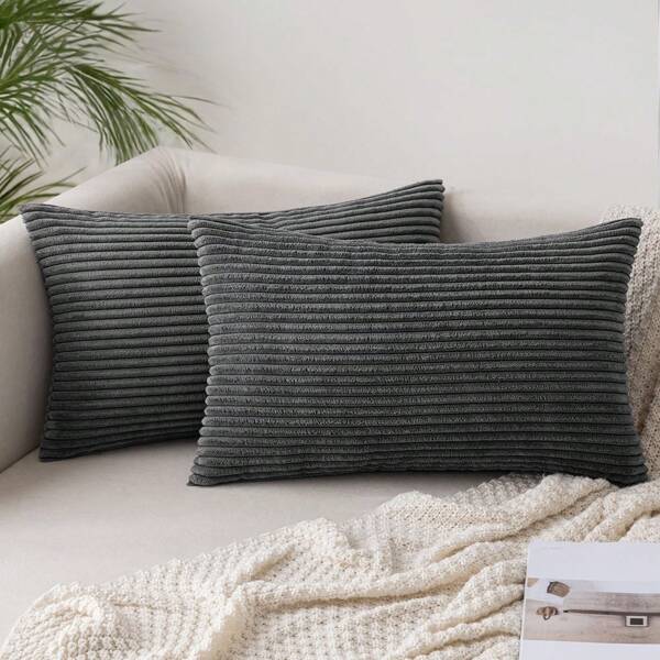 Capa de almofada de veludo cotelê 1/2 peças, cinza escuro, 40 x 40 cm, fronha, capa de almofada para sofá, capa de almofada decorativa, macia, adequada para sofá, quarto, sala de estar, varanda