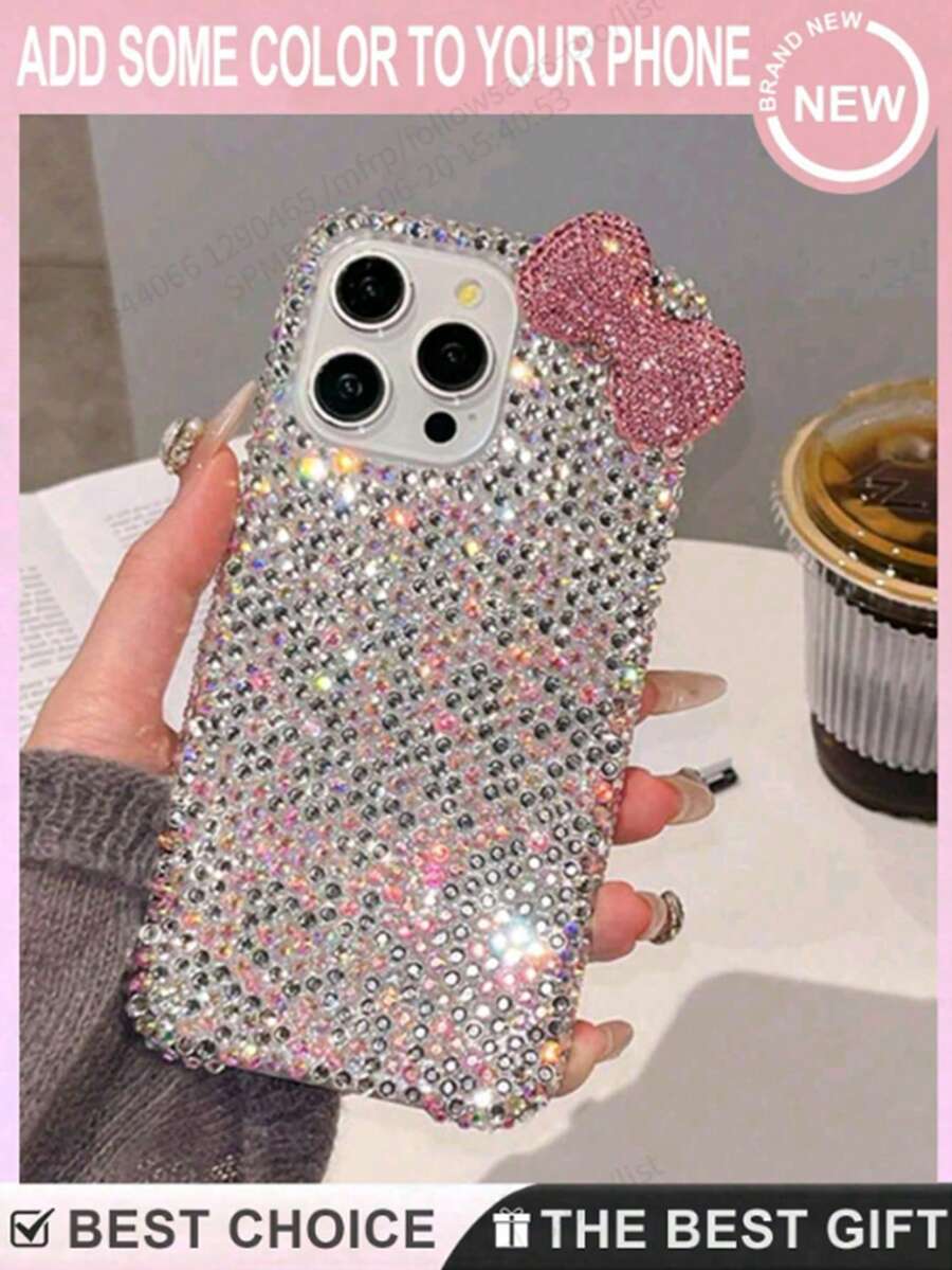 Rhinestone Bowknot Fashion Anti-Drop Phone Case, Compatible With Multiple Phone Models - Silver - View 1