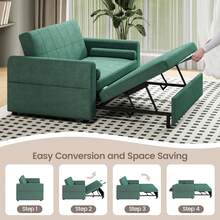 2 Seater Sofa Bed, 3-In-1 Convertible Comfy Pull Out Sleeper Sofa With 3-Position Adjustable Backrest, Side Pockets For Living Room, Guest Room (Green, 2 Seater Sofa Bed) - Green - View 4